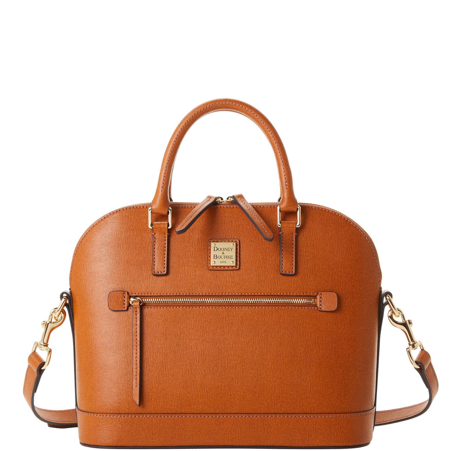 Dooney & Bourke Womens Saffiano Domed Zip Leather Satchel Bag in Amber Product Image