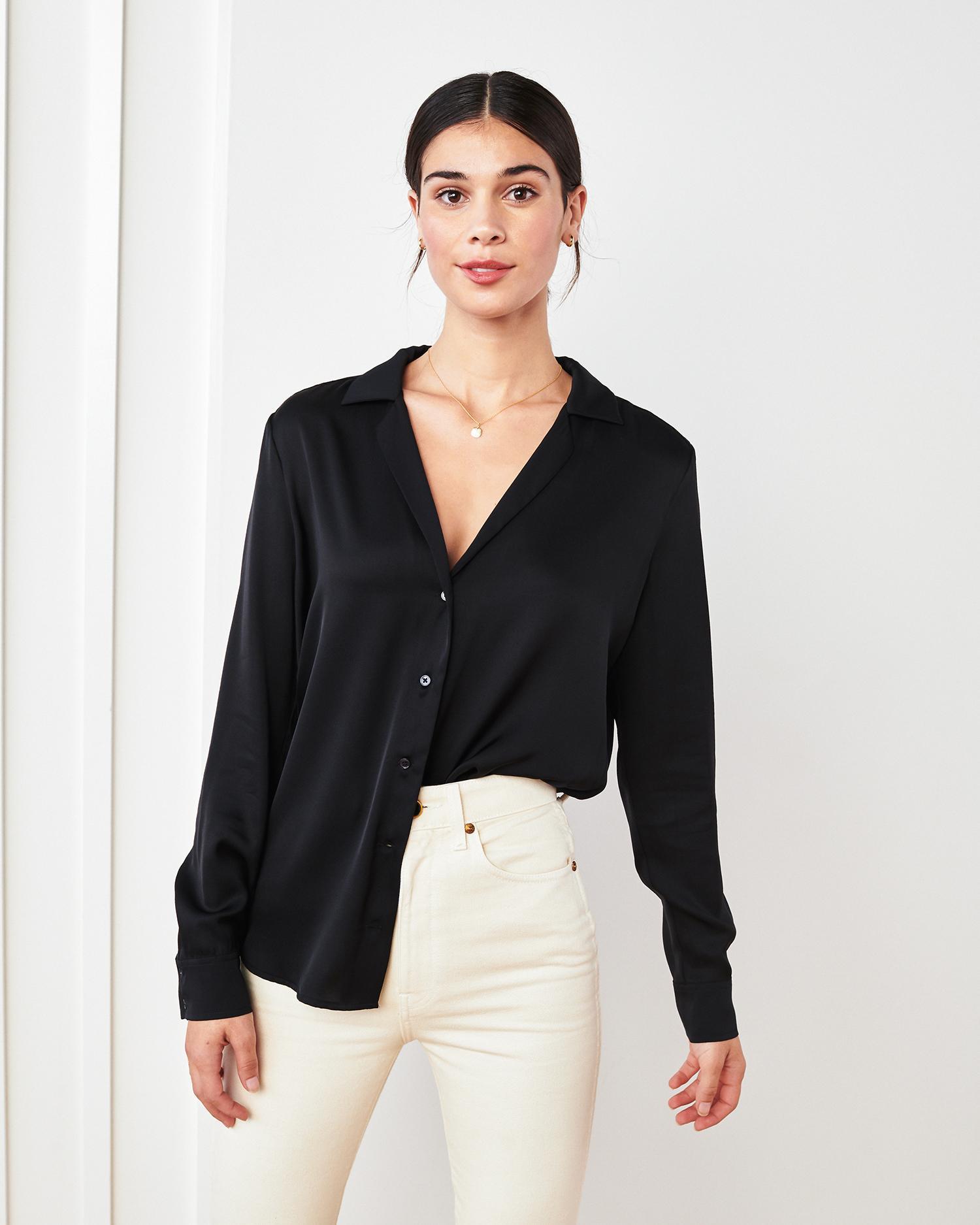 Washable Stretch Silk Notch Collar Blouse | Quince Product Image