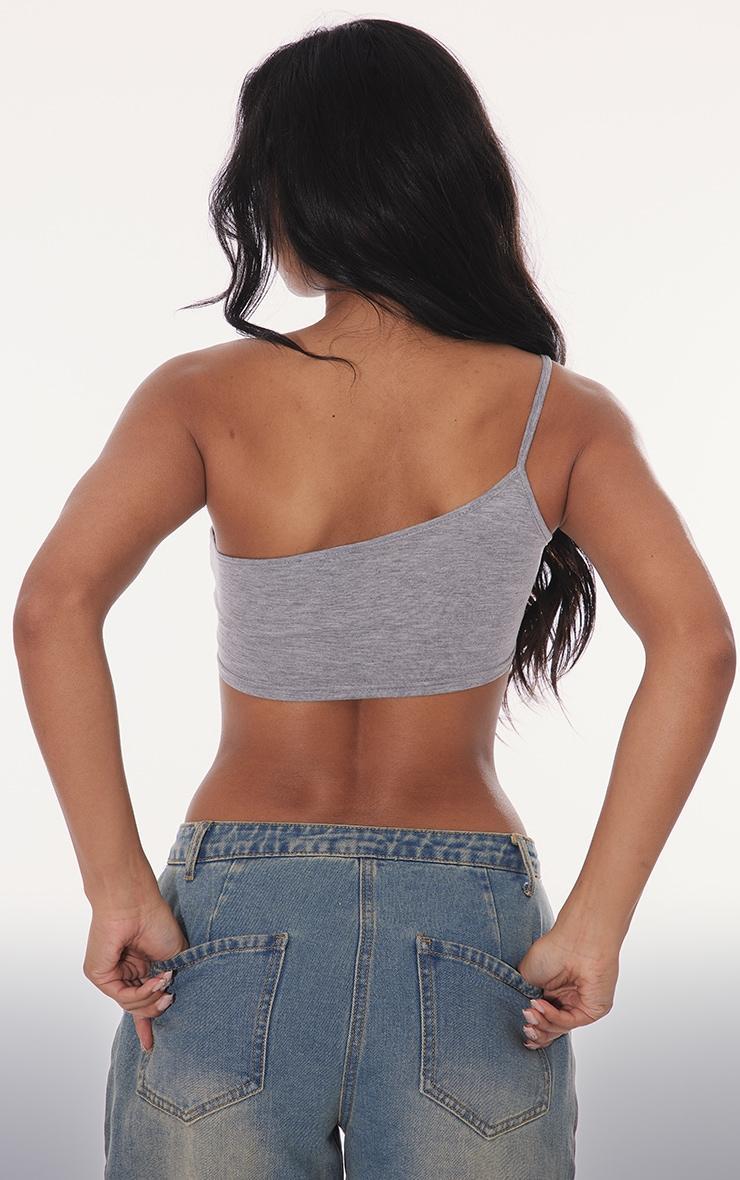 Grey Basic One Shoulder Strappy Crop Top Product Image