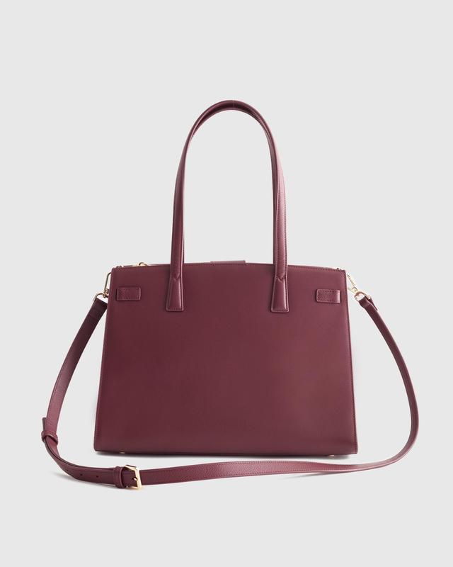 Womens Italian Leather Large Triple Compartment Satchel in Merlot by Quince Product Image