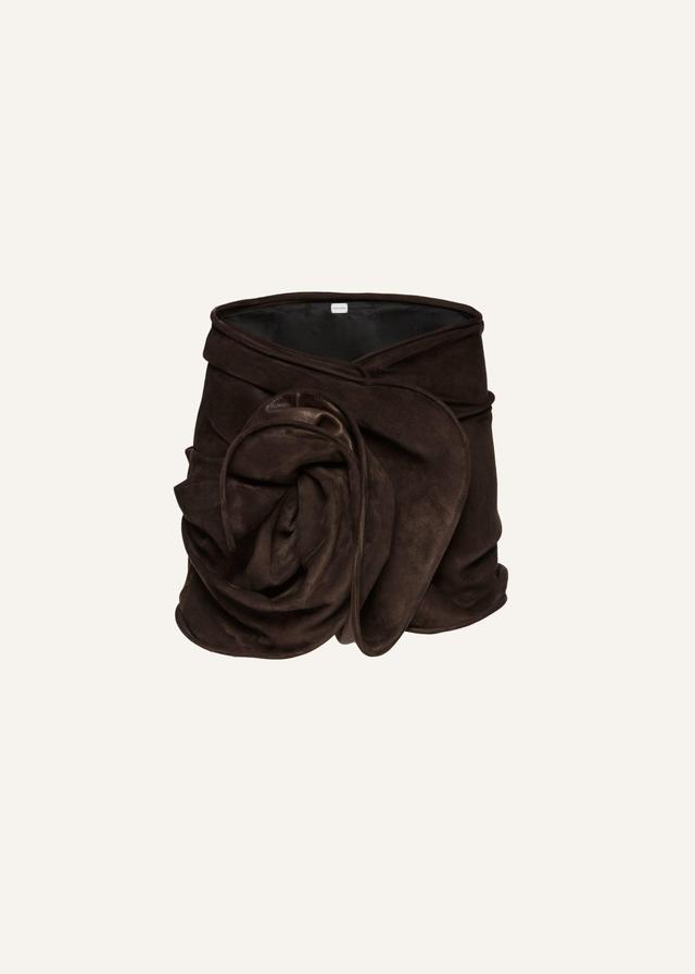 Draped suede mini skirt in brown Product Image