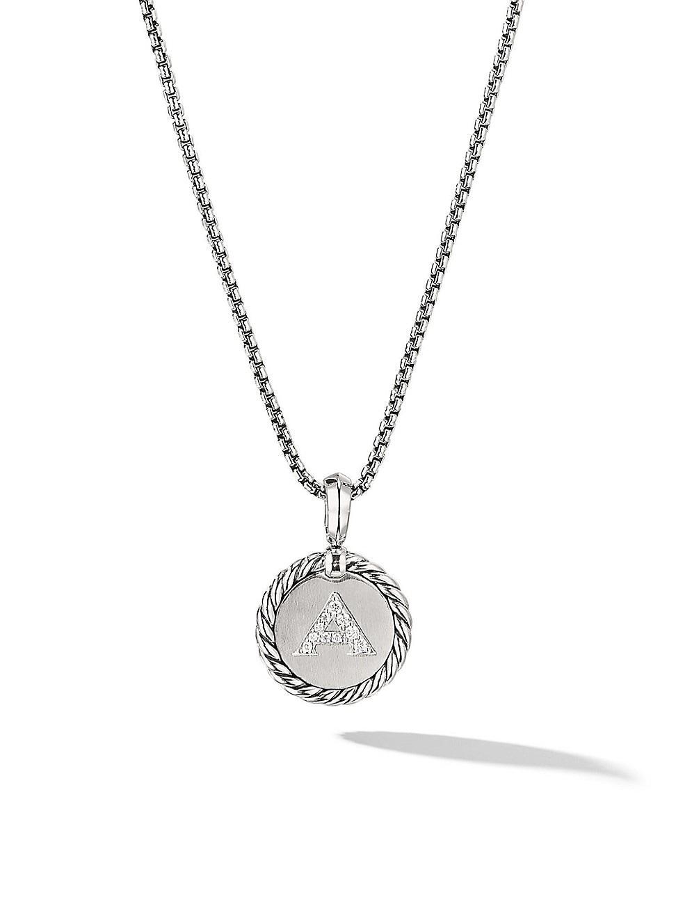 Womens M Initial Charm Necklace in Sterling Silver Product Image