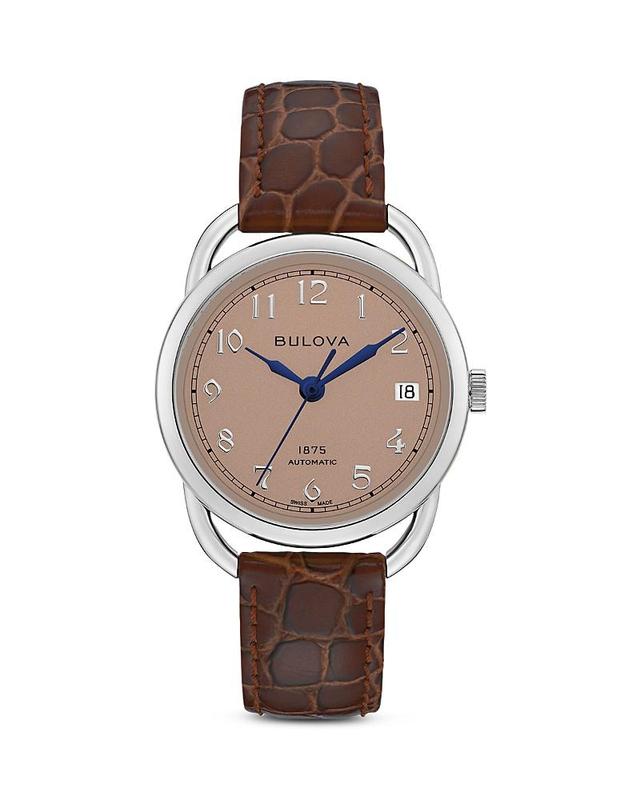 Limited Edition Bulova Womens Swiss Automatic Joseph Bulova Brown Leather Strap Watch 34.5mm Product Image