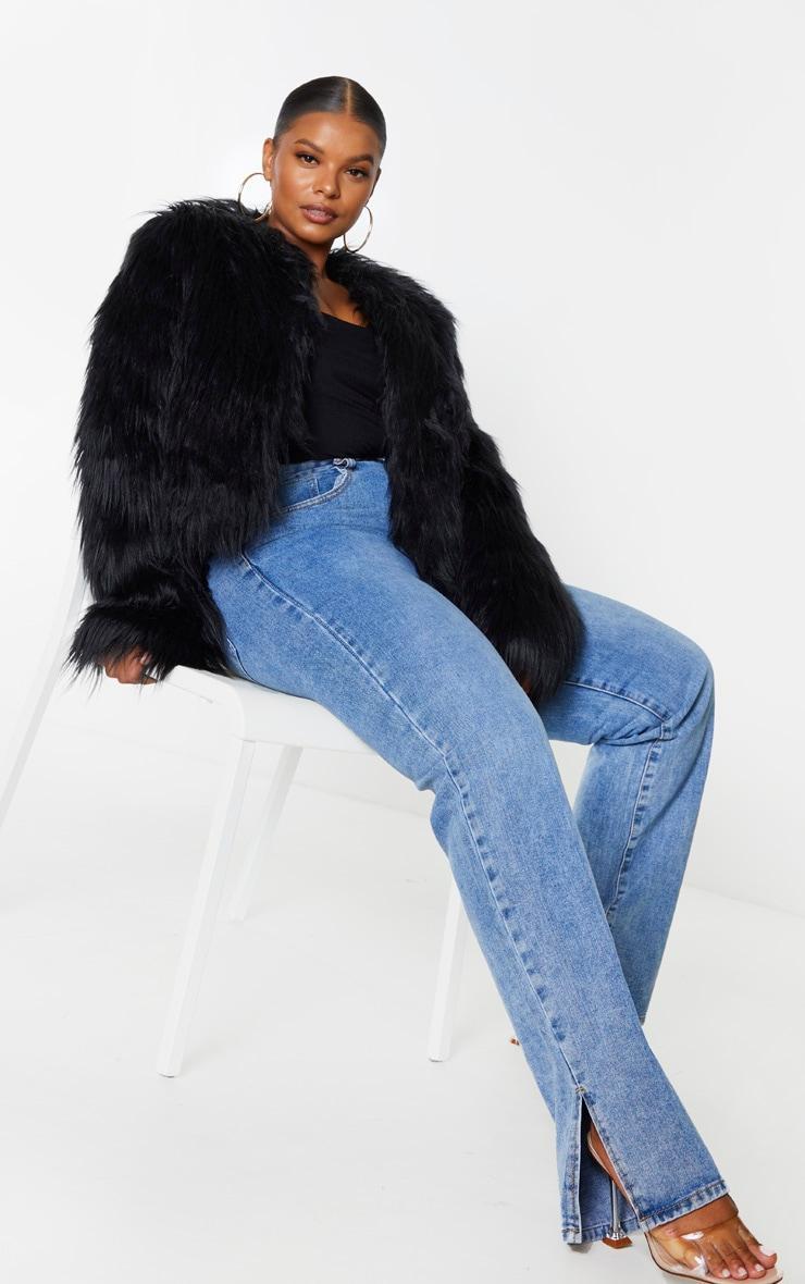 Plus Black Faux Fur Shaggy Cropped Jacket Product Image