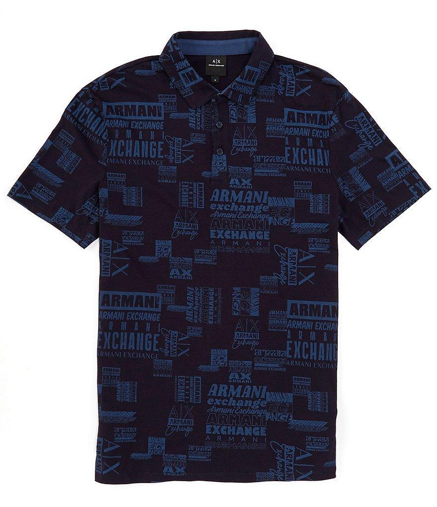 Armani Exchange Printed Logo Jersey Short Sleeve Polo Shirt Product Image