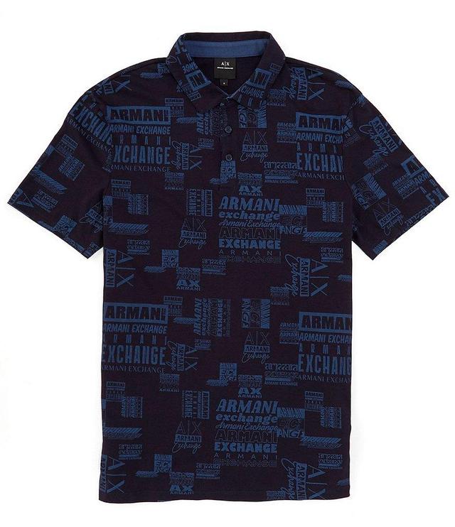 Armani Exchange Printed Logo Jersey Short Sleeve Polo Shirt Product Image