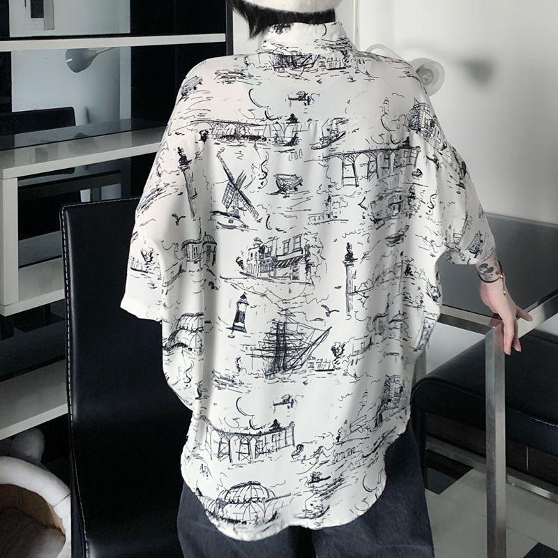 Elbow-Sleeve Print Shirt Product Image