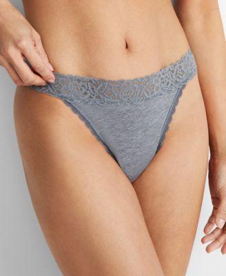 Women's Cotton Blend Lace-Trim Thong Underwear, Created for Macy's Product Image