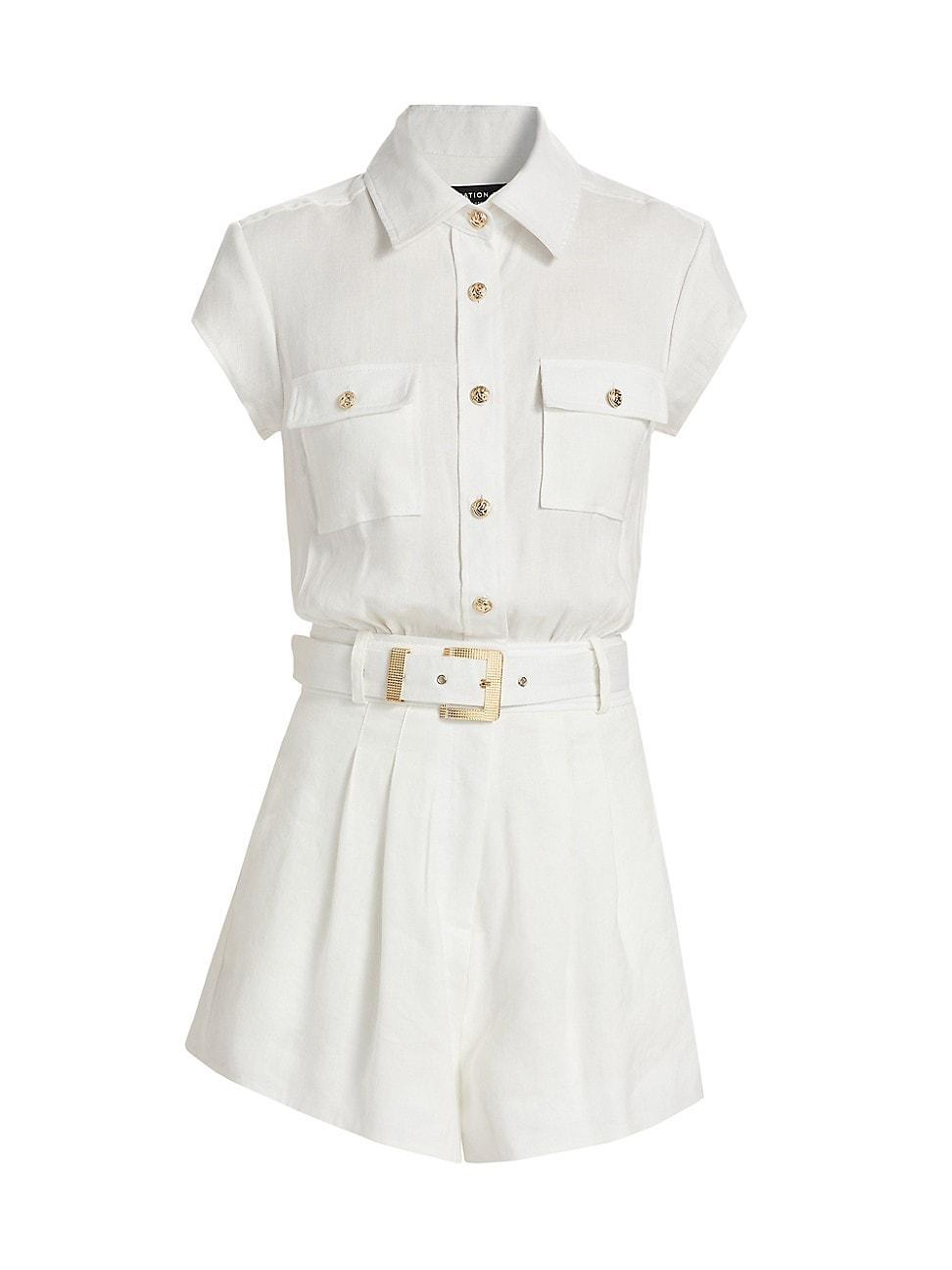 Womens Morgan Belted Linen-Blend Romper Product Image