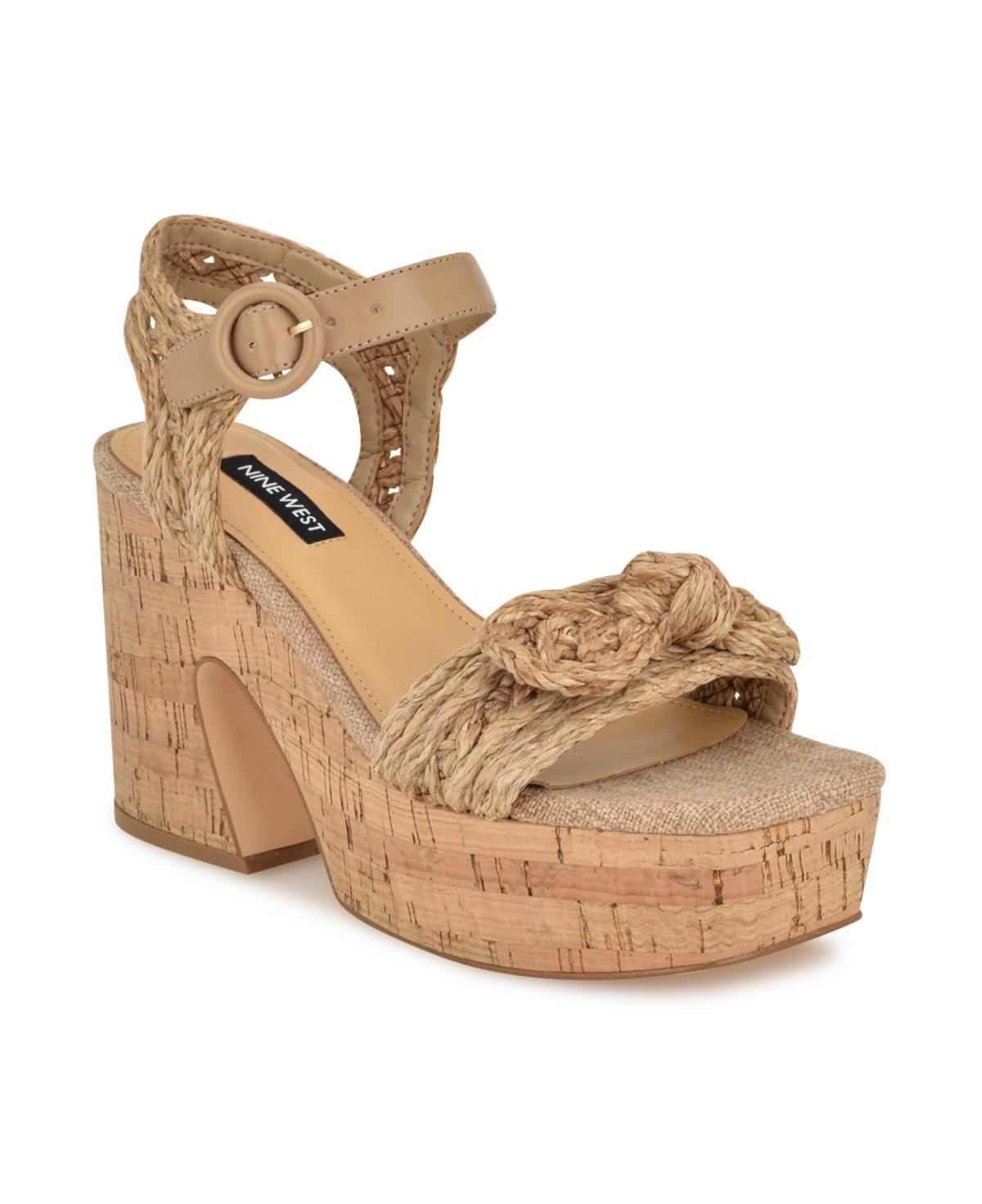 Nine West Womens Comiele Square Toe Block Heel Wedge Sandals Product Image