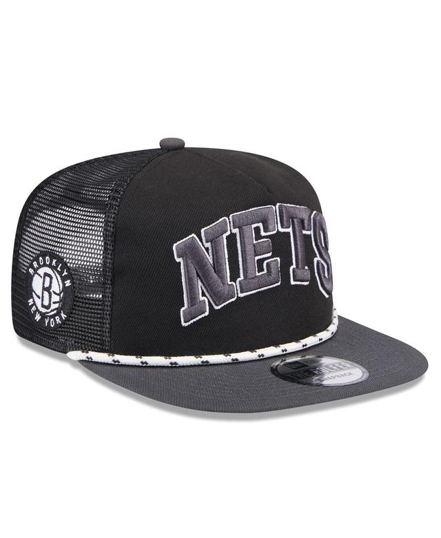 Mens New Era /Charcoal Brooklyn Nets Throwback Team Arch Golfer Snapback Hat Product Image