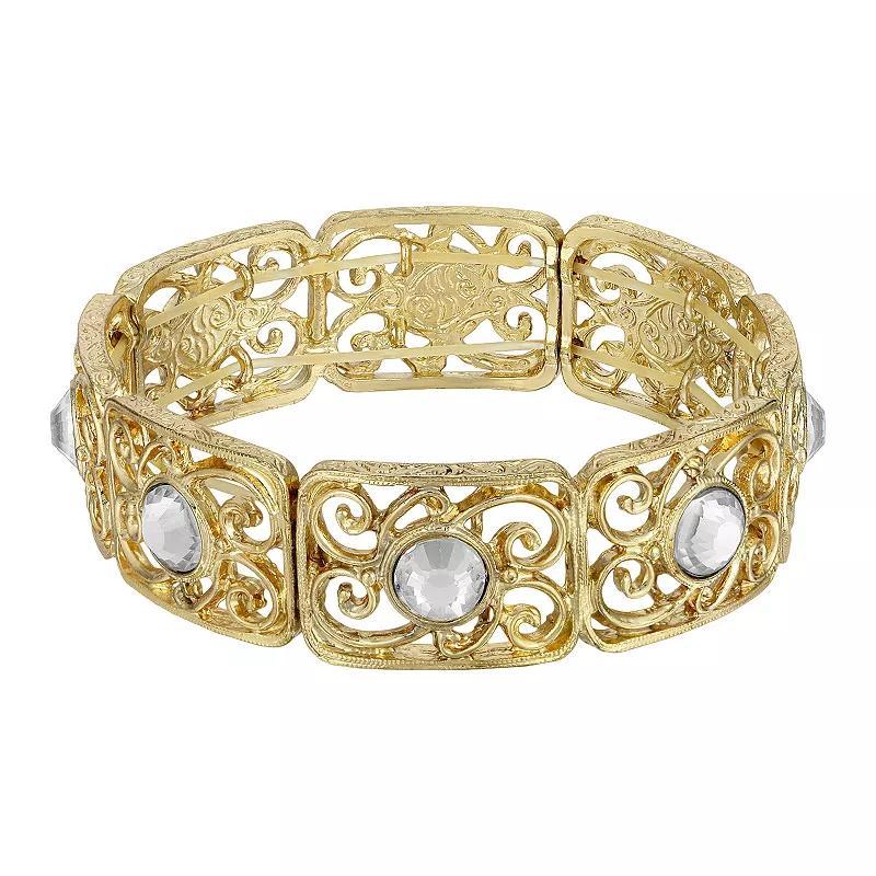 1928 Gold Tone Crystal Stretch Bracelet, Womens, White Product Image