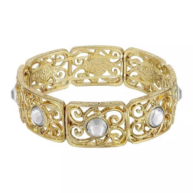 1928 Gold Tone Crystal Stretch Bracelet, Womens, White Product Image