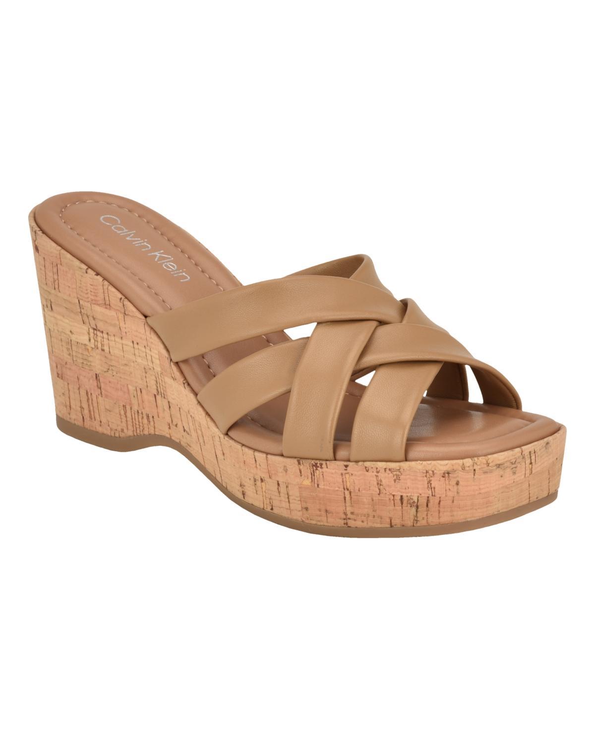 Calvin Klein Womens Hayes Slip-On Cork Wedge Sandals Product Image