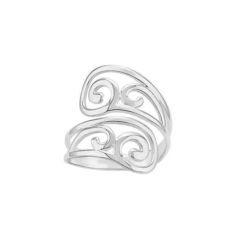 PRIMROSE Fine Silver Plated Polished Swirl Bypass Ring, Womens Silvertone Product Image