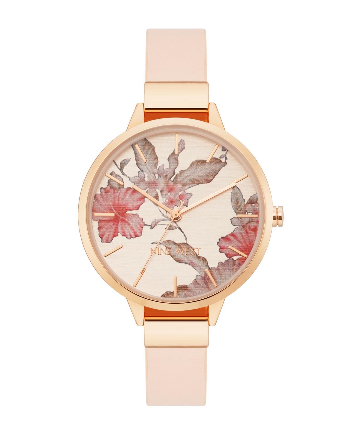 Nine West Womens Quartz Gray Faux Leather Band and Floral Pattern Watch, 38mm - Gray Product Image