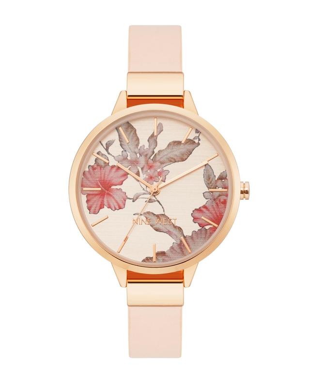 Nine West Womens Quartz Gray Faux Leather Band and Floral Pattern Watch, 38mm - Gray Product Image