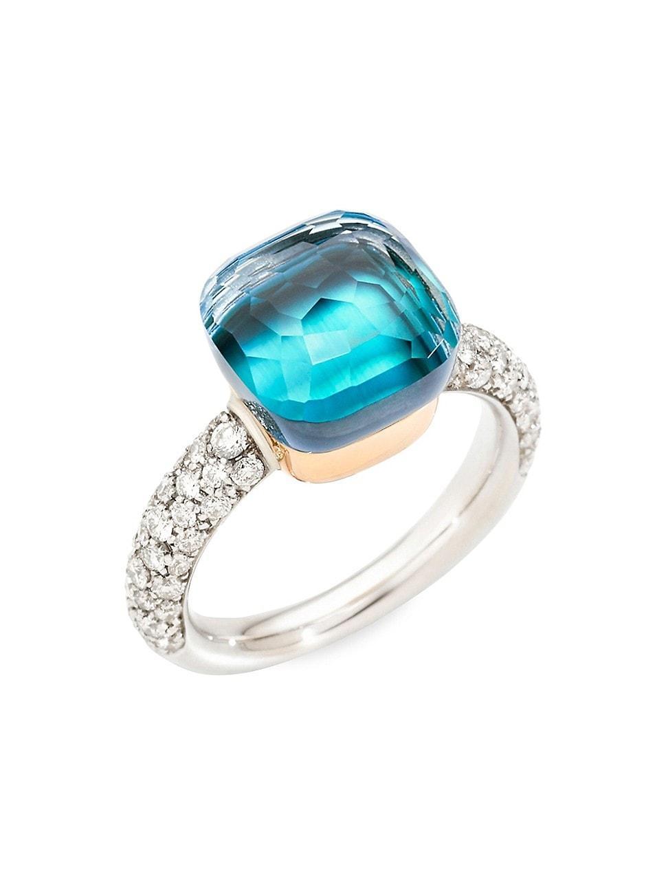 Womens Nudo 18K Two-Tone Gold, Sky Blue Topaz & Diamond Classic Ring Product Image