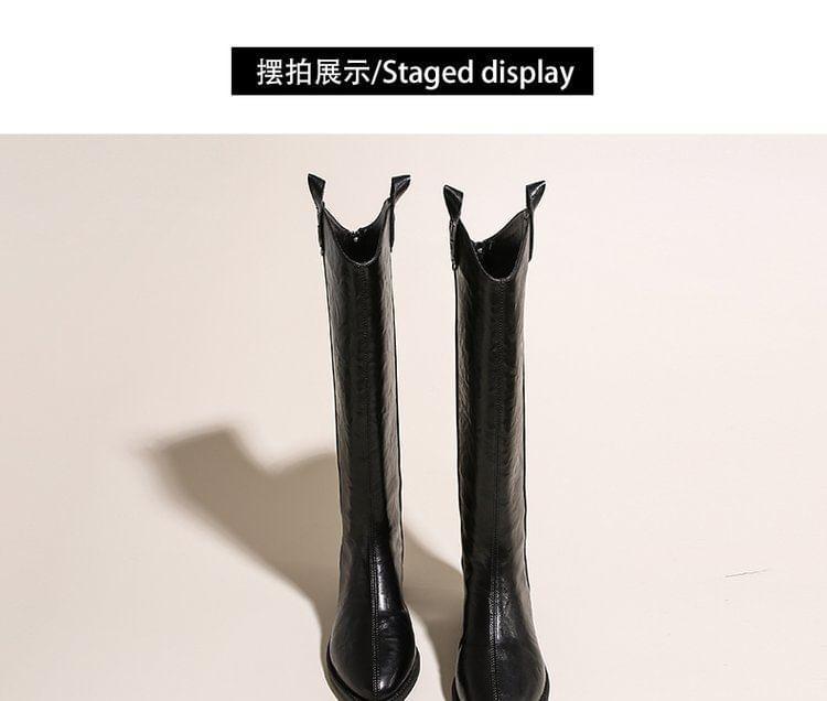 Block Heel Plain Cowboy Tall Boots Product Image