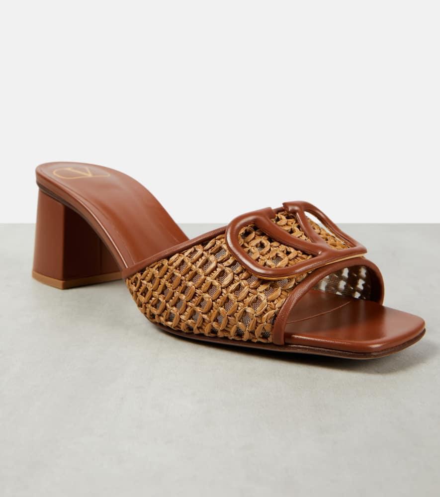 VALENTINO GARAVANI Vlogo Medallion Raffia Slide Sandals In N30 Tabacco Selle Product Image