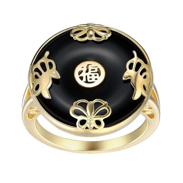 Dynasty Jade 18k Gold Over Silver Silver Black Agate Statement Ring, Womens Gold Tone Product Image