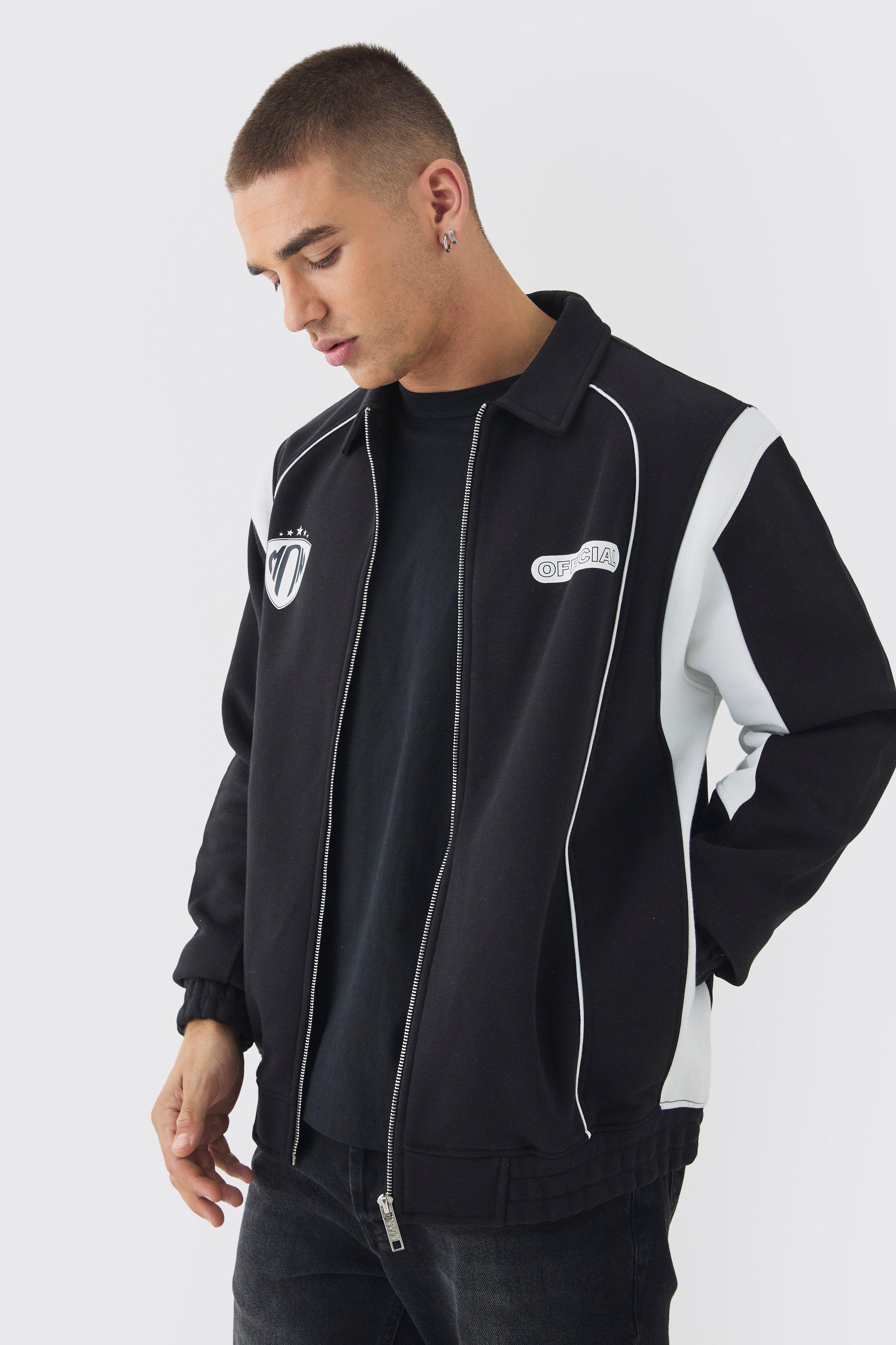 Varsity Embroidered Jersey Harrington Jacket | boohooMAN USA Product Image