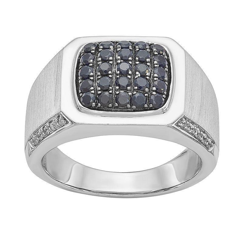 Mens Sterling Silver Black Sapphire & 1/10 ct. T.W. Diamond Ring Product Image