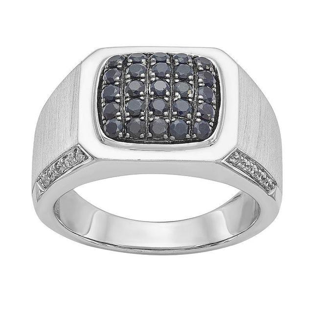 Mens Sterling Silver Black Sapphire & 1/10 ct. T.W. Diamond Ring White Product Image