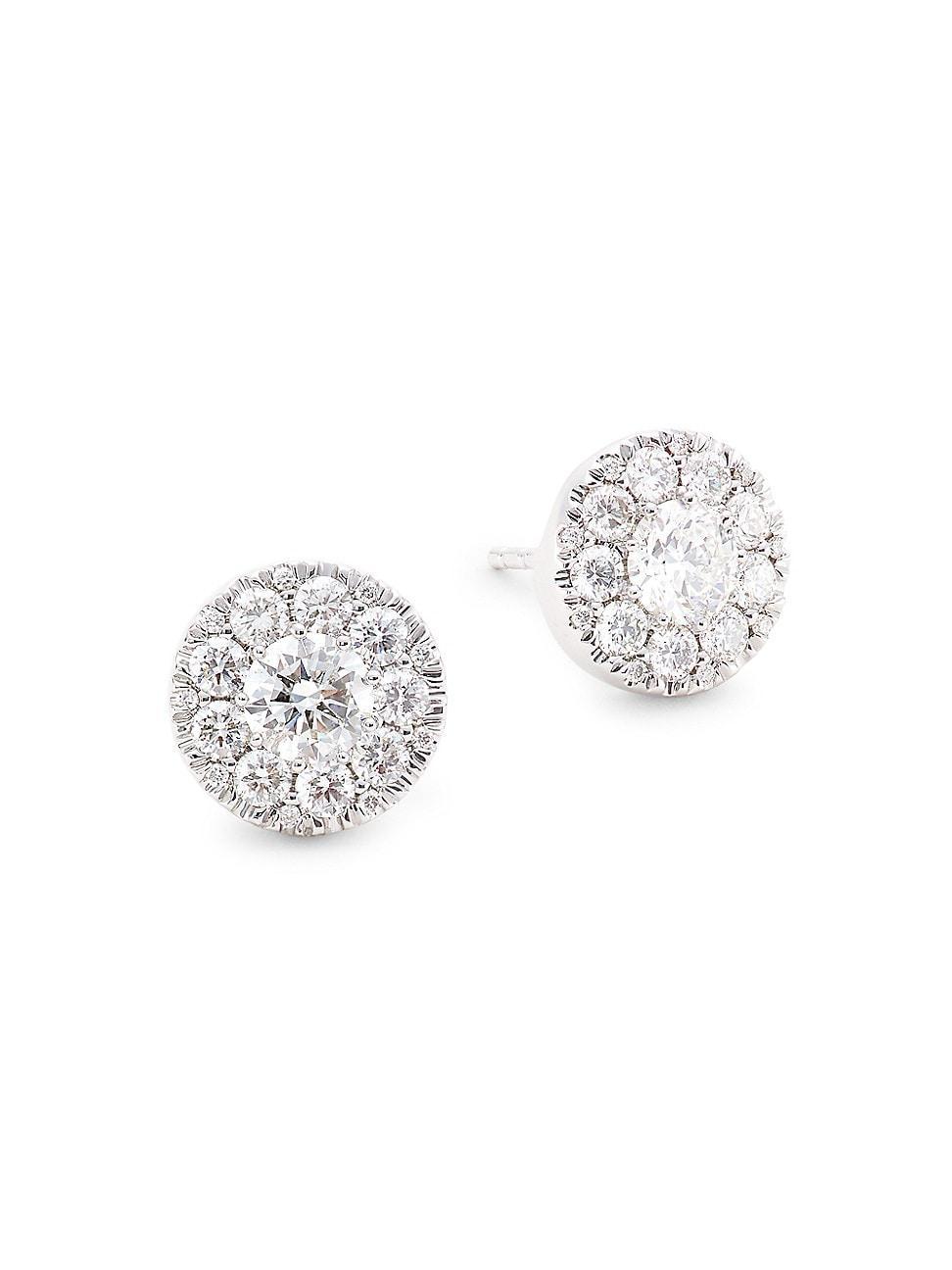 Womens 14K White Gold & 1.5 TCW Diamond Cluster Stud Earrings Product Image