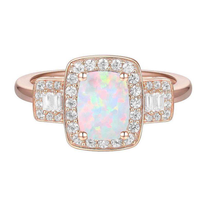 14k Rose Gold Over Silver Lab-Created Opal & Lab-Created White Sapphire Ring, Womens Pink Product Image