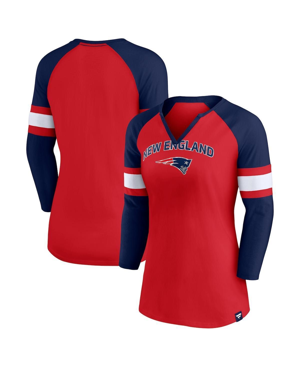 Womens Fanatics Branded /Navy New England Patriots Arch Raglan 3/4-Sleeve Notch Neck T-Shirt Product Image