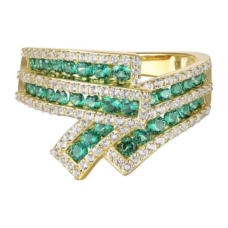 14k Gold Over Silver Lab-Created Emerald & Lab-Created White Sapphire Ring, Womens Gold Tone Product Image