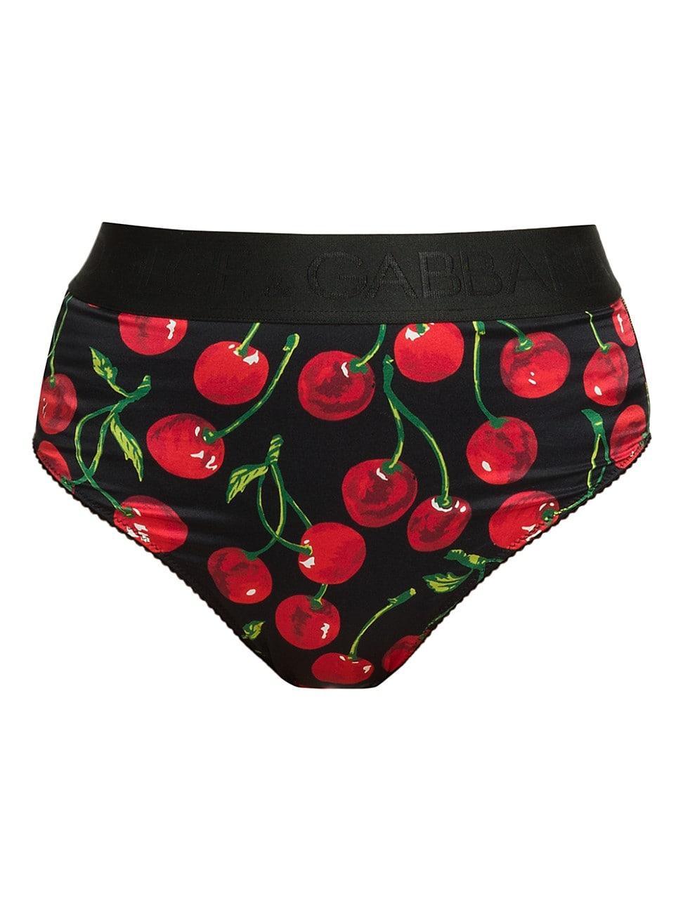 Womens Cherry-Print High-Waist Briefs Product Image