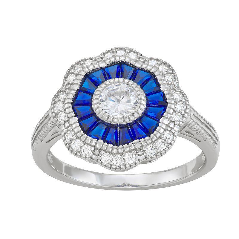 Sterling Silver Lab-Created Blue Spinel & Cubic Zirconia Flower Ring, Womens Product Image