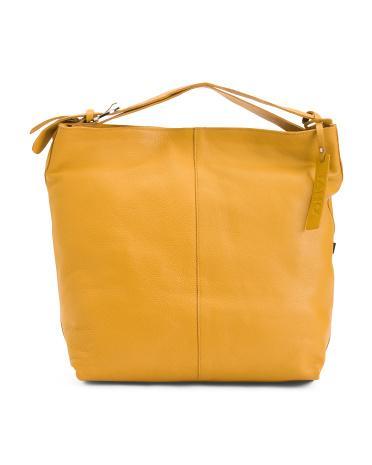 Leather Large Top Zip Bucket Bag With Buckled Strap for Women Product Image