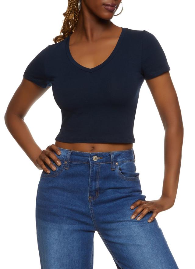 Womens Solid Cropped V Neck Tee Product Image