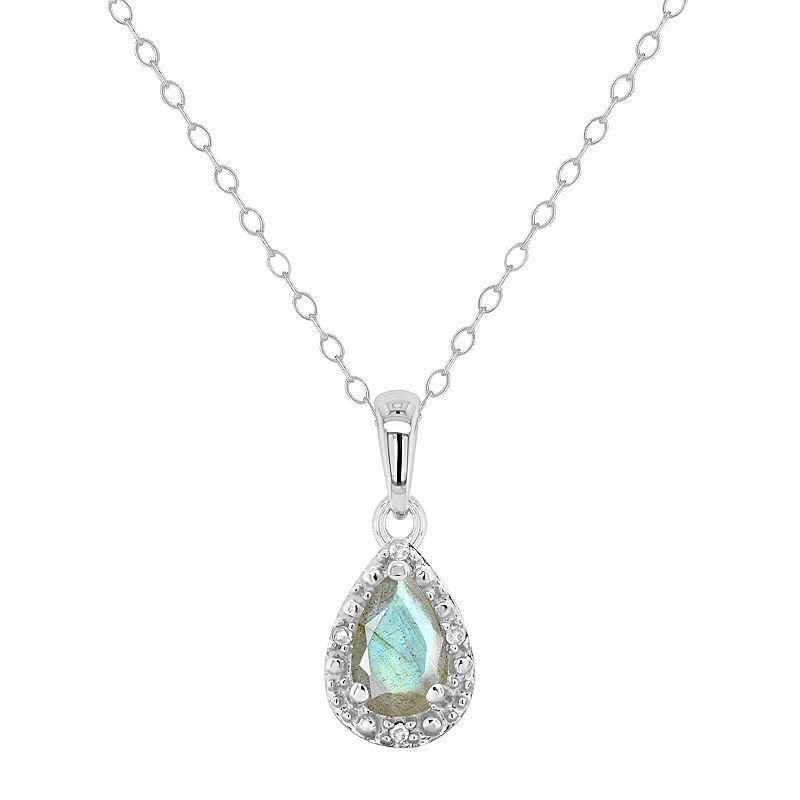 Celebration Gems Sterling Silver Pear Shaped Labradorite & Diamond Accent Pendant Necklace, Womens Product Image