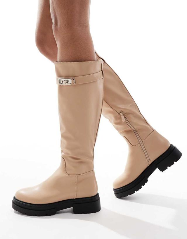 SEQWL knee high flat riding boot in stone Product Image