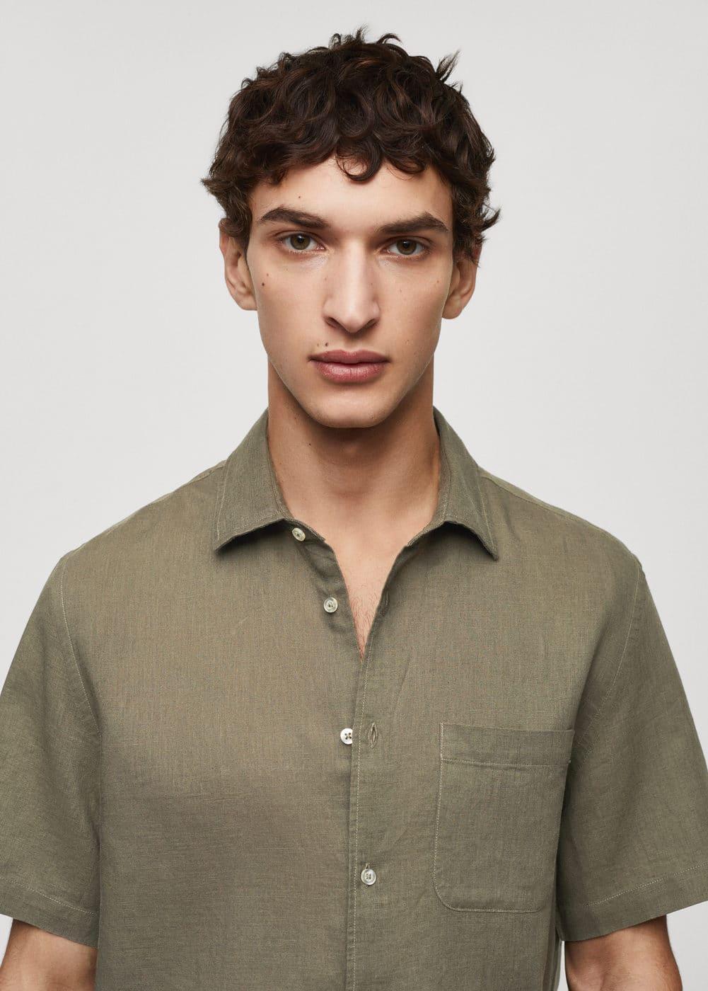 MANGO MAN - Regular-fit linen short-sleeved shirt khakiMen Product Image