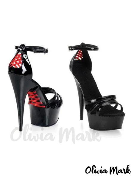 Olivia Mark – Womens High Heel Platform Sandals – Elegant Black Pole Dance Shoes with Open Toe, Ankle Strap, and Sexy Stripper Design Product Image