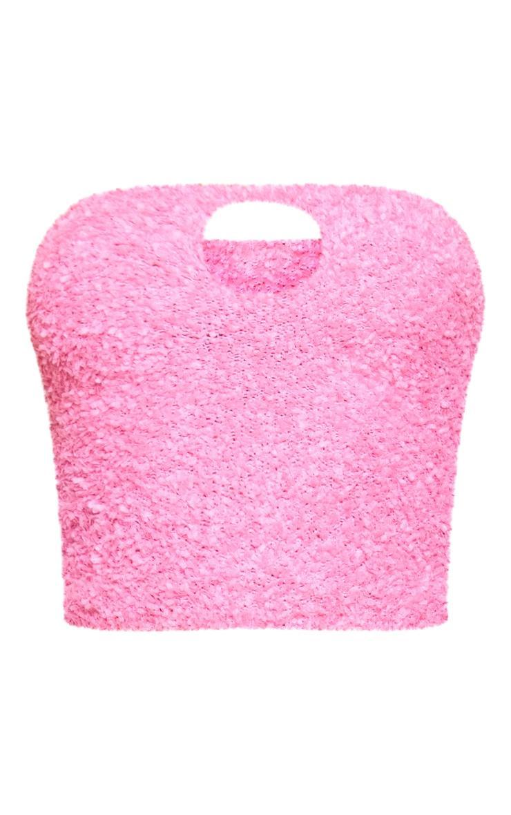 Bright Pink Fuzzy Knit Key Hole Bandeau Top Product Image