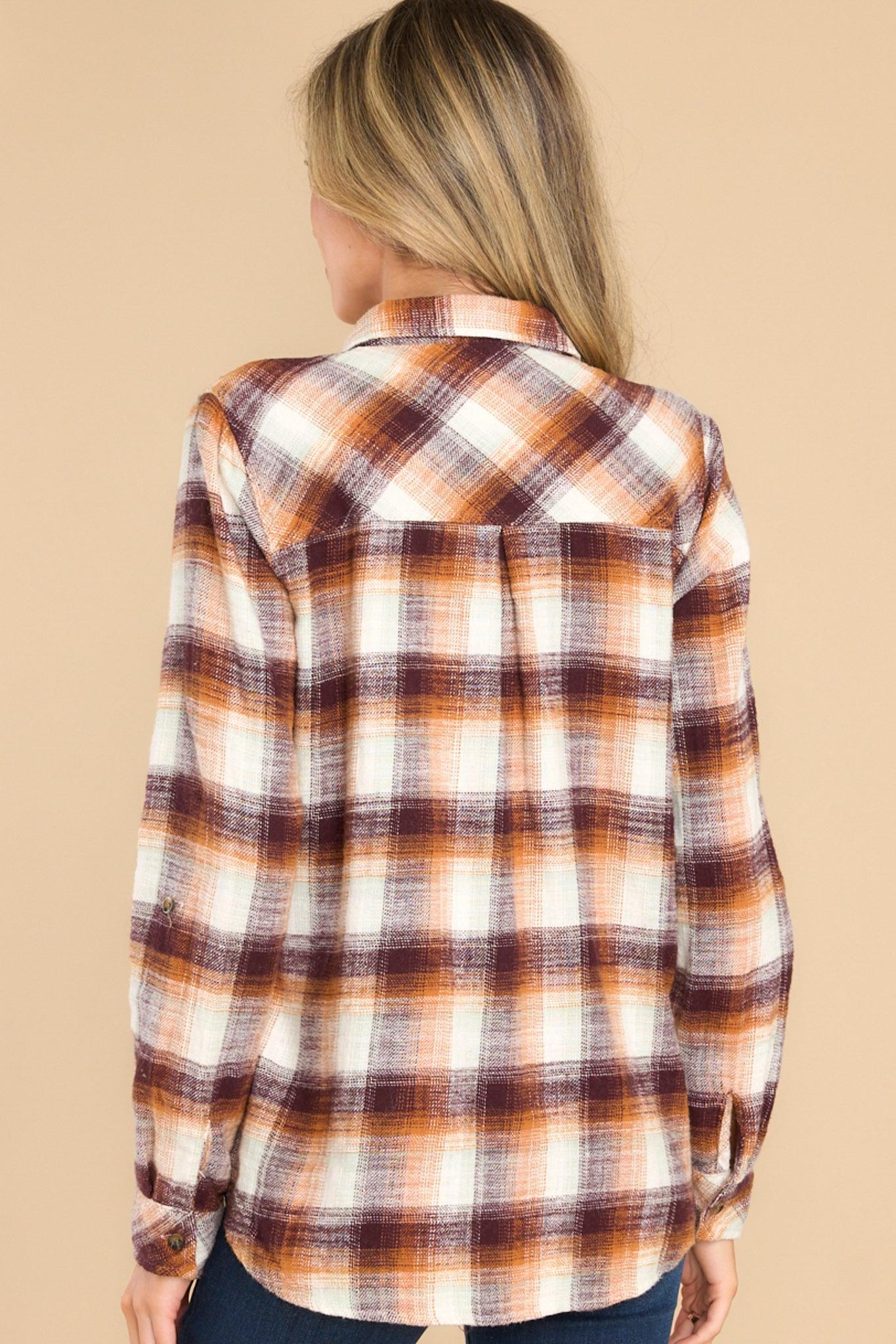 Thread & Supply Aster Burgundy And Orange Plaid Top Product Image