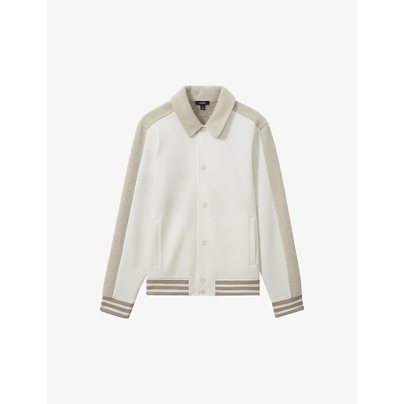 REISS Optic White/soft Grey Melange Arnold Hybrid Interlock Jersey Bomber Jacket Product Image