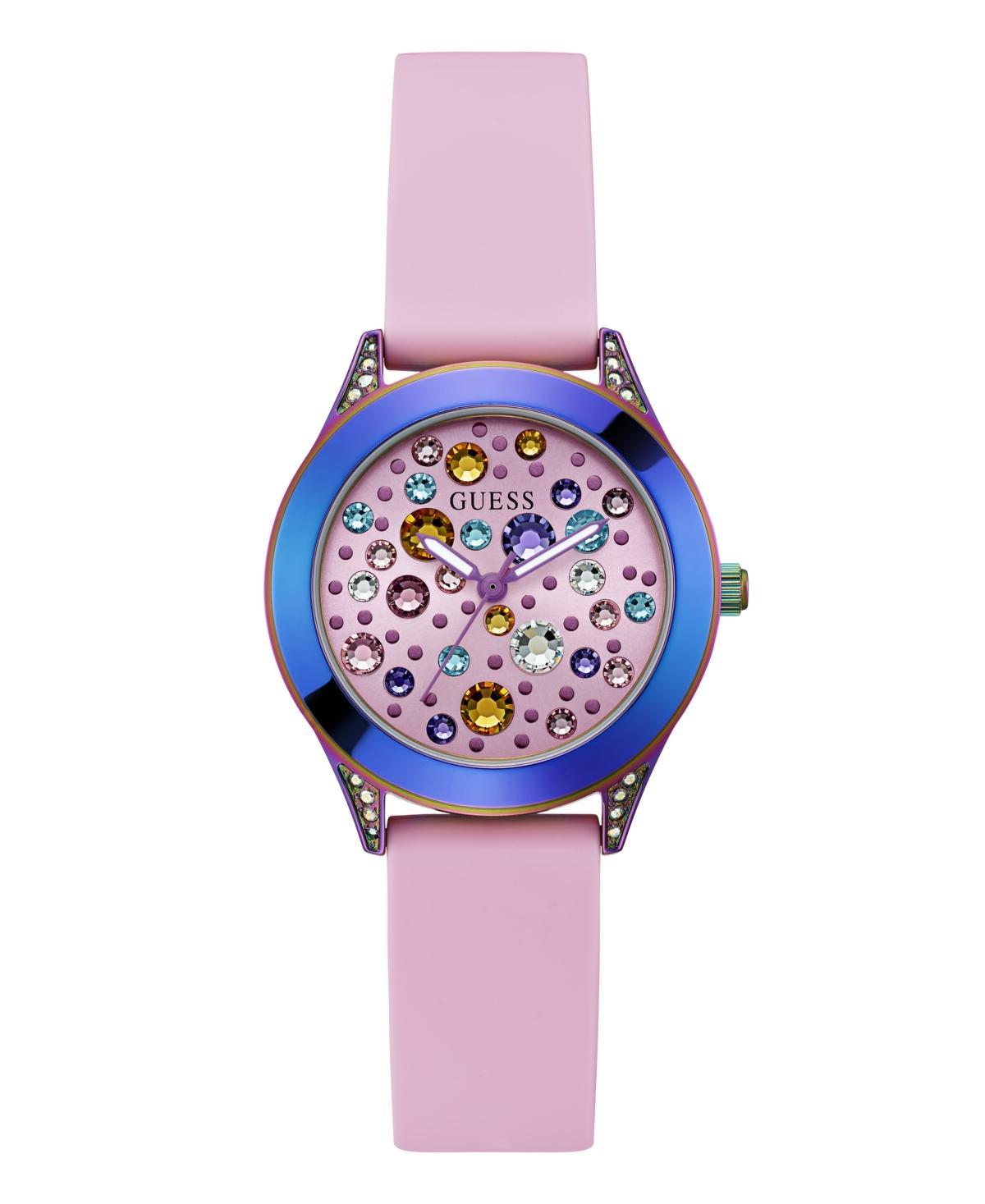 Guess Womens Multi Rhinestone Dial Analog Pink Silicone Strap Watch Product Image