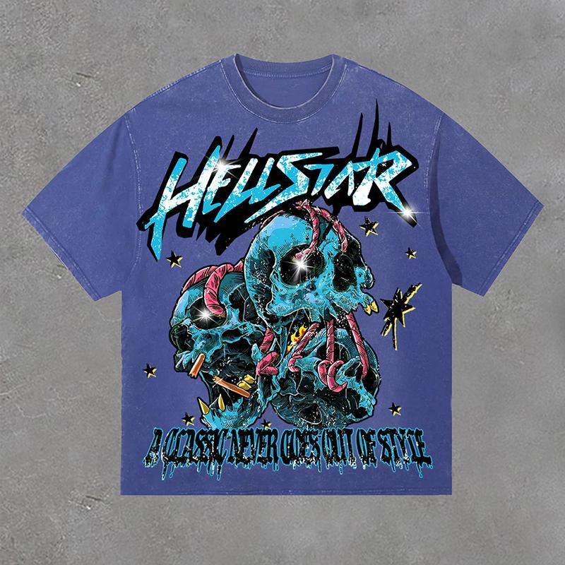 Vintage Hellstar Skeleton Bandage Retro Interest Print Acid Washed T-Shirt Product Image