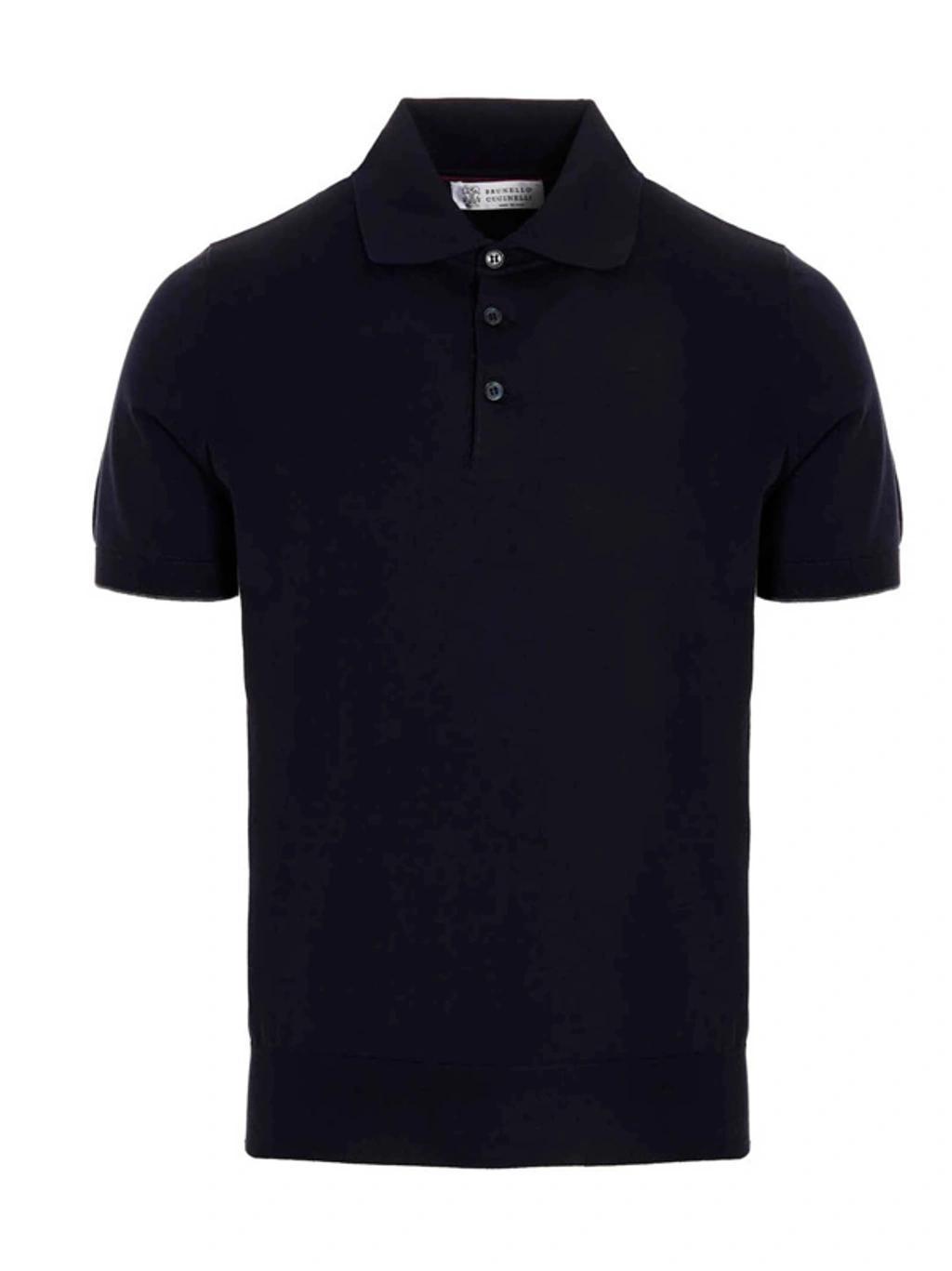 Short Sleeved Buttoned Polo Shirt In Navy Product Image