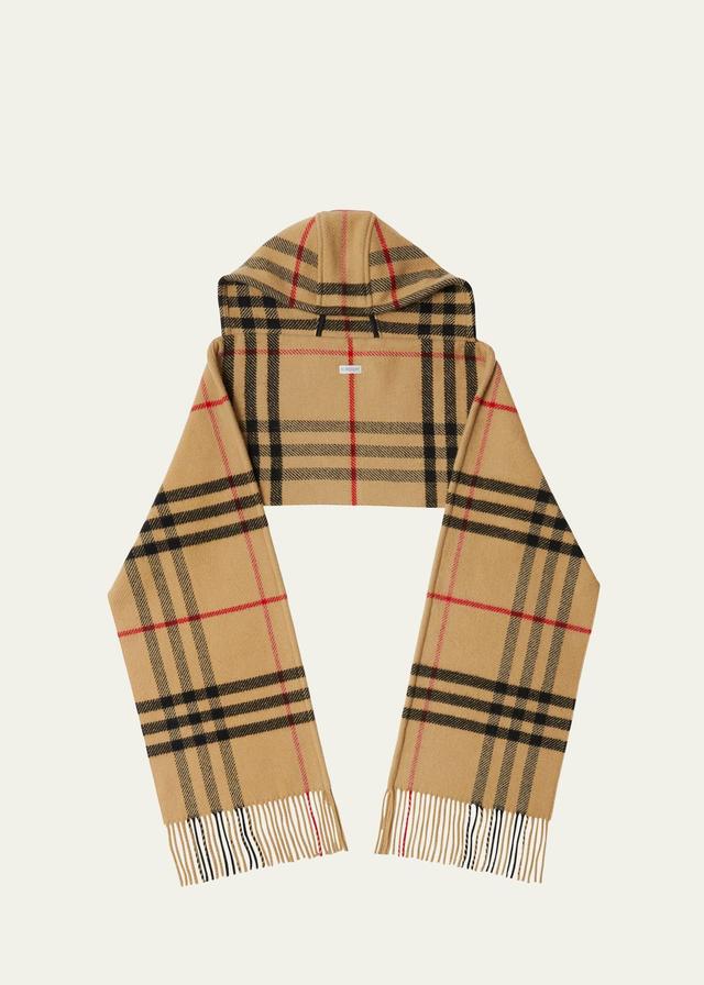 Womens Check Wool-Cashmere Hooded Scarf Product Image