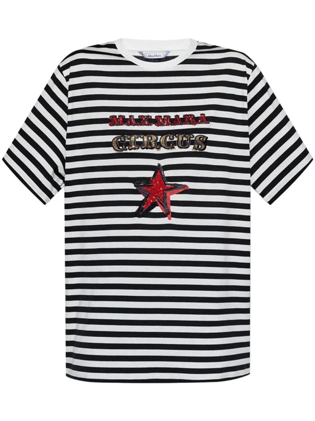 MAX MARA Kaki Striped Logo T-shirt In White Product Image