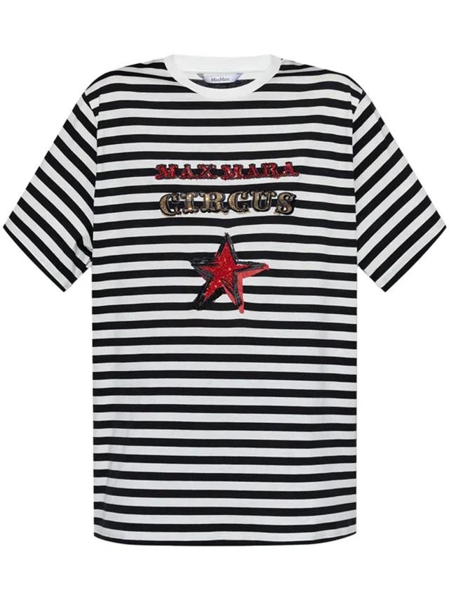 MAX MARA Kaki Striped Logo T-shirt In White Product Image