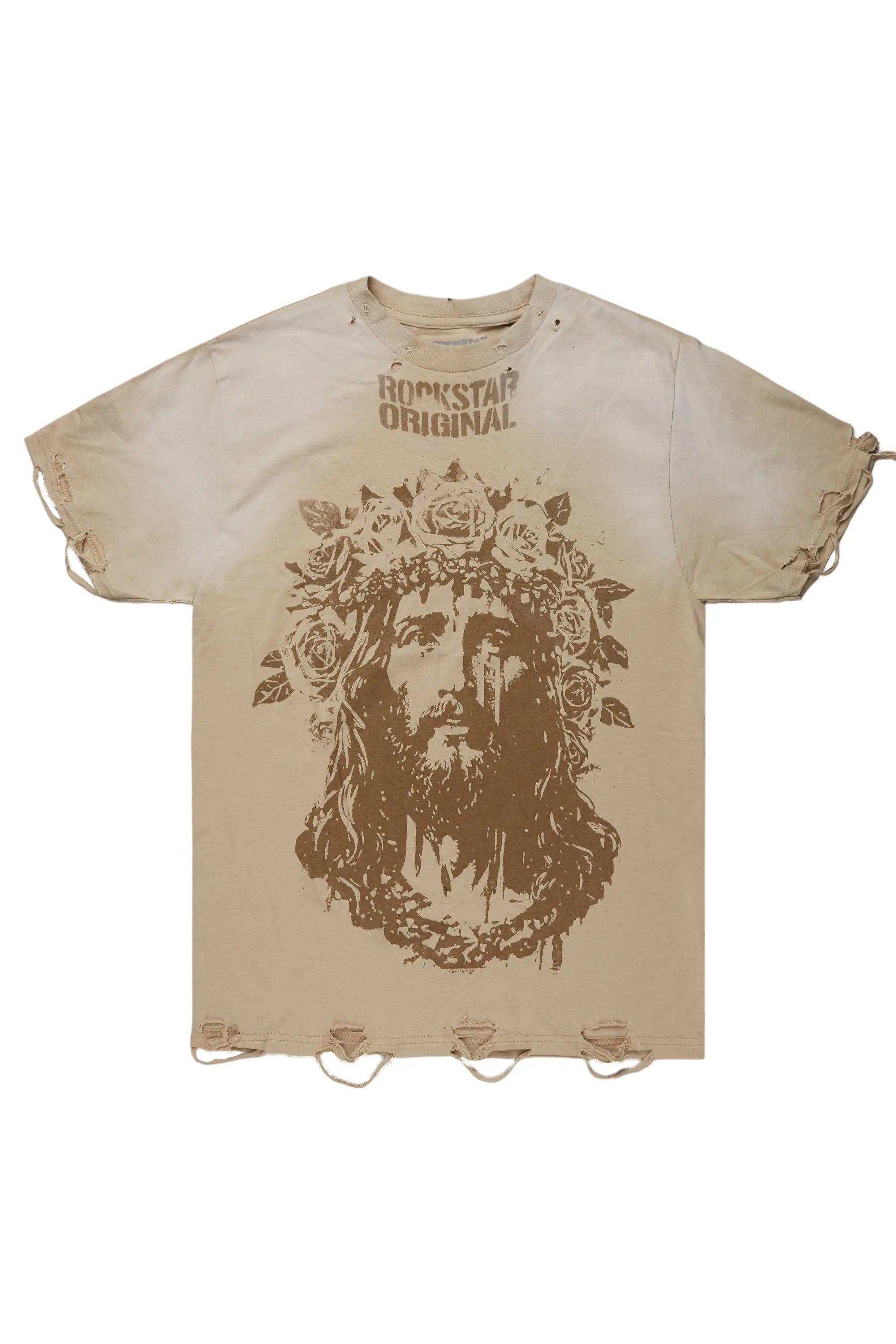 Sempe Beige Oversized Graphic T-Shirt Male Product Image